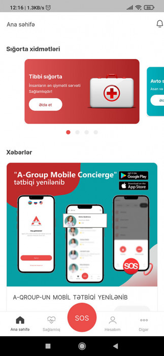 “A-Group Mobile Concierge” mobil tətbiqi - Ana səhifə