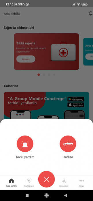 “A-Group Mobile Concierge” mobil tətbiqi - SOS düyməsi